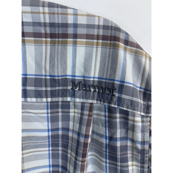 MARMOT Button Up Short Sleeve Shirt Men Large Gray Plaid Lightweight Casual - Picture 6 of 9